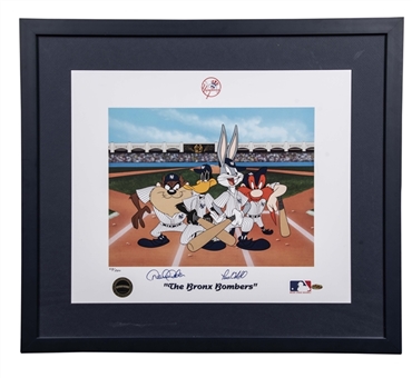 Derek Jeter & Paul ONeill Dual Signed New York Yankees Looney Tunes "The Bronx Bombers" Litho In 28x25 Framed Display (Steiner)